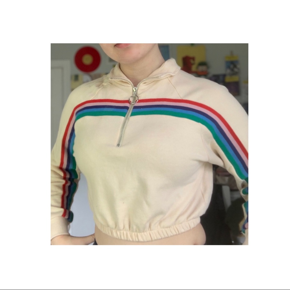 PacSun LA Hearts Cream Colored Cropped Quarter-Zip! Size S